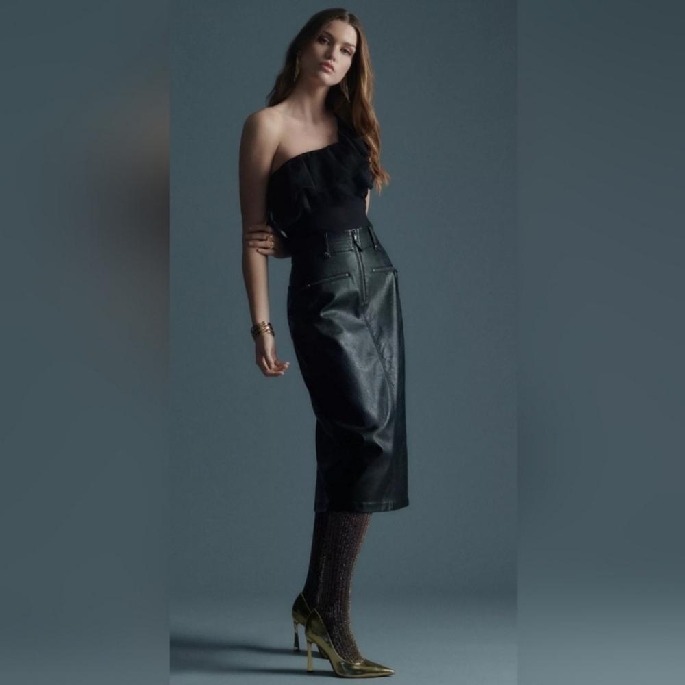 Pilcro Faux Leather Moto Midi Skirt (size 12)